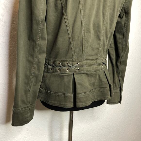 WHBM army green military style lace up waist jacket size Small - Picture 10 of 14